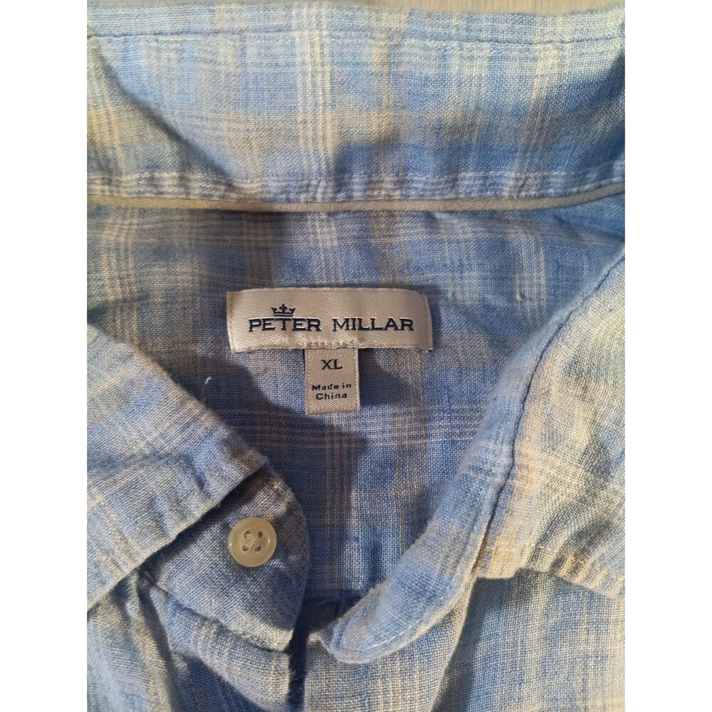 Peter Millar 100% Linen Shirt Men's XL Blue Gray Plaid Long Sleeve Button-Up - Picture 4 of 4